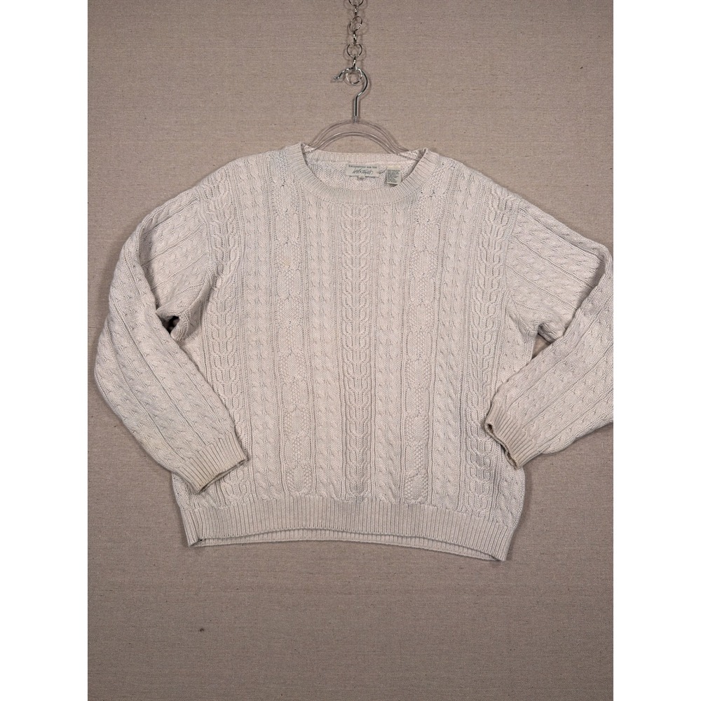 Lord & Taylor Vintage Cream Cable Knit Cotton Sweater Crewneck Cream Medium